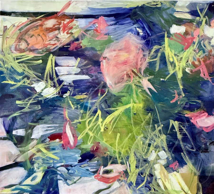 Beyond The Current, 2026, 100 x 120 cm, Acryl und Öl auf Leinwand – Petra Amtsberg Hoffmann