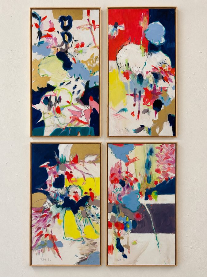 Calm Days, 2026, 4 pieces, each 60 x 30 cm (24 x 12 in), Oil on cardboard – Petra Amtsberg Hoffmann