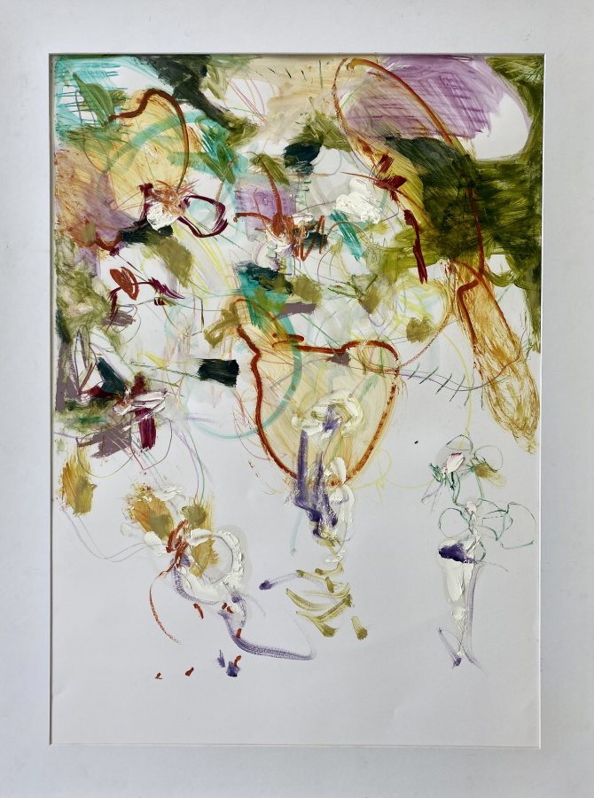 Chicken Pogo, 2022, 80 x 60 cm (31 x 24 in), Oil and pencil on paper – Petra Amtsberg Hoffmann