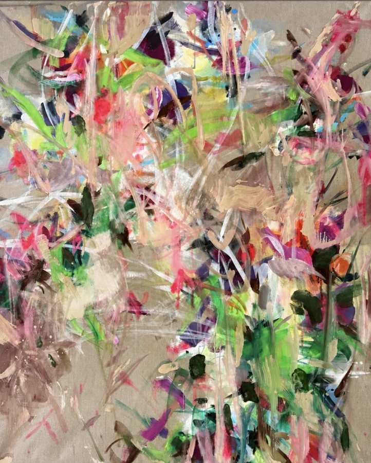 Energy Ahead, 2025, 120 x 110 cm (47 x 43 in), Oil on raw canvas – Petra Amtsberg Hoffmann