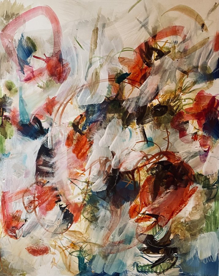 Everything, Everywhere All At Once!, 2022, 70 x 50 cm (28 x 20 in), Oil and pencil on paper – Petra Amtsberg Hoffmann