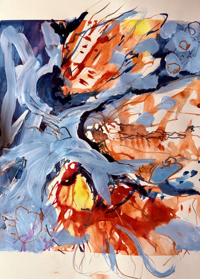 Fish in the Pool, 2026, 50 x 40 cm (20 x 16 in), Ink on paper – Petra Amtsberg Hoffmann