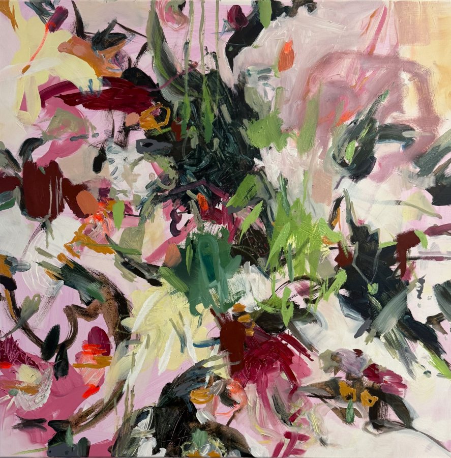 Jardin En Tumulte, 2025, 100 x 100 cm (39 x 39 in), Oil on canvas – Petra Amtsberg Hoffmann