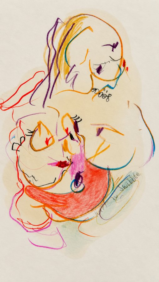 Besties 1, 2026, 30 x 20 cm, Öl und Bleistift auf Papier – Petra Amtsberg Hoffmann