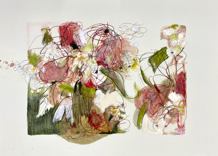 Gemischte Gefühle, 2021, 60 x 80 cm, Öl und Bleistift auf Papier – Petra Amtsberg Hoffmann