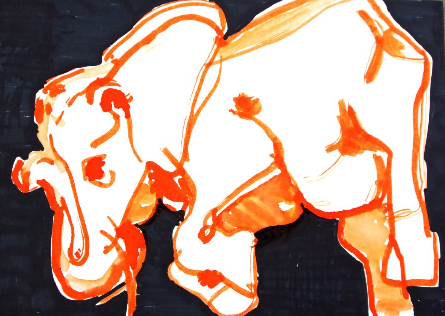 Günther und sein Elefant, 2015, 21 x 30 cm, Tusche auf Papier – Petra Amtsberg Hoffmann
