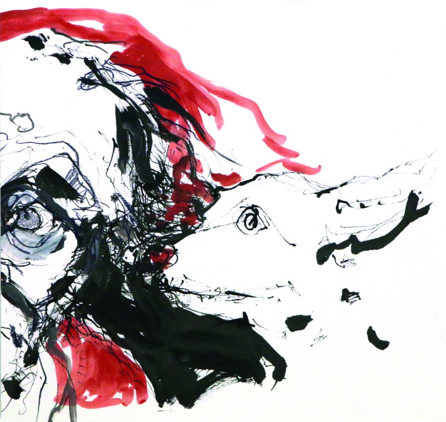 Last Friend, 2016, 60 x 60 cm, Tusche auf Papier – Petra Amtsberg Hoffmann