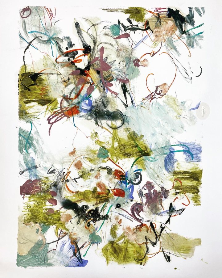 My Light Blues, 2022, 100 x 80 cm, Öl und Bleistift auf Papier – Petra Amtsberg Hoffmann