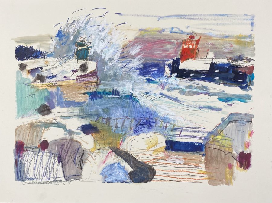Stormy Pisa, 2021, 60 x 80 cm, Bleistift und Aquarell auf Papier – Petra Amtsberg Hoffmann
