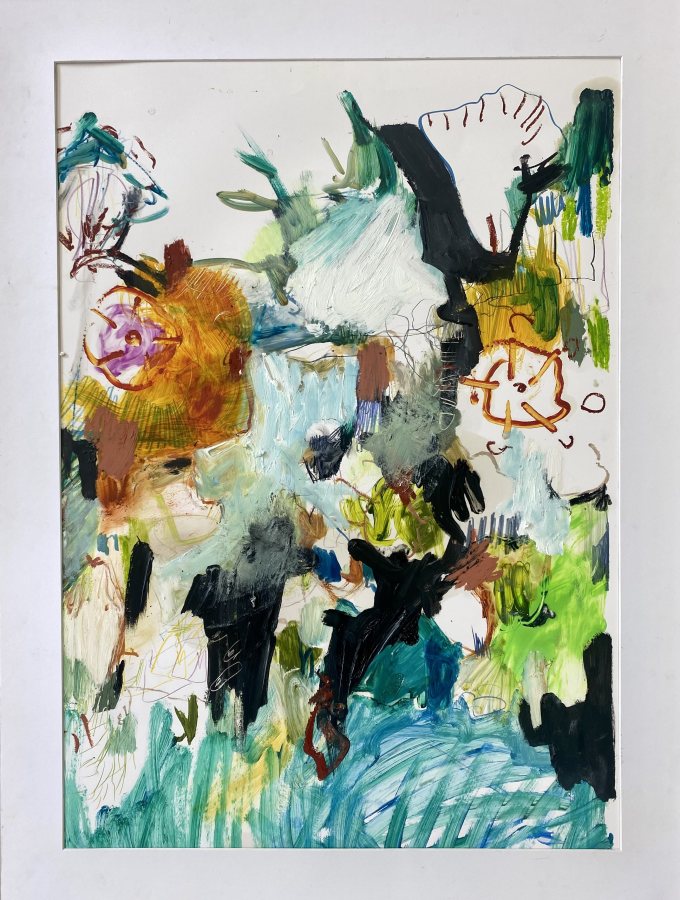 Sub Marino, 2022, 80 x 100 cm, Öl und Bleistift auf Papier – Petra Amtsberg Hoffmann