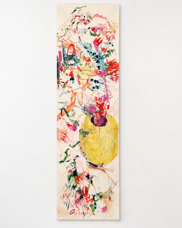 Yellow Pottery, 2026, 220 x 50 cm, Acryl auf gerollter Tapete – Petra Amtsberg Hoffmann