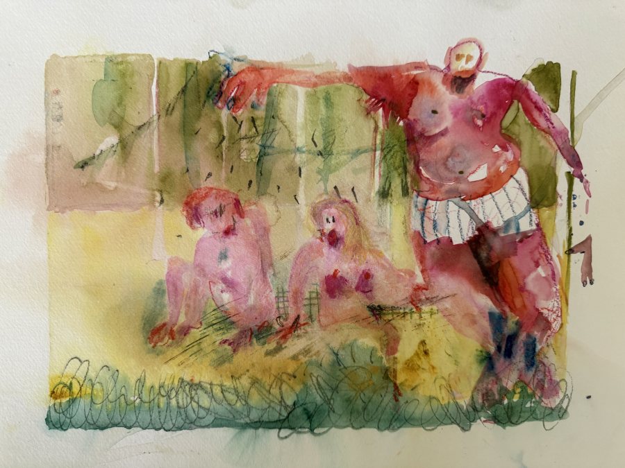 Reisevergnügen Beachmacho, 2023, 30 x 40 cm (12 x 16 in) – Petra Amtsberg Hoffmann