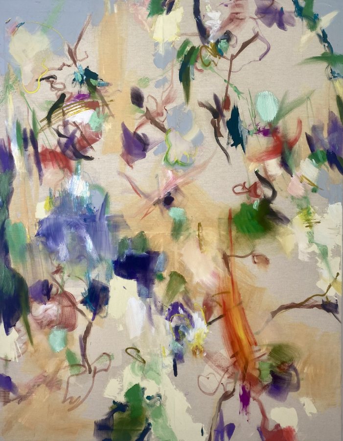 Rising, 2022, 110 x 150 cm, Öl auf roher Leinwand – Petra Amtsberg Hoffmann