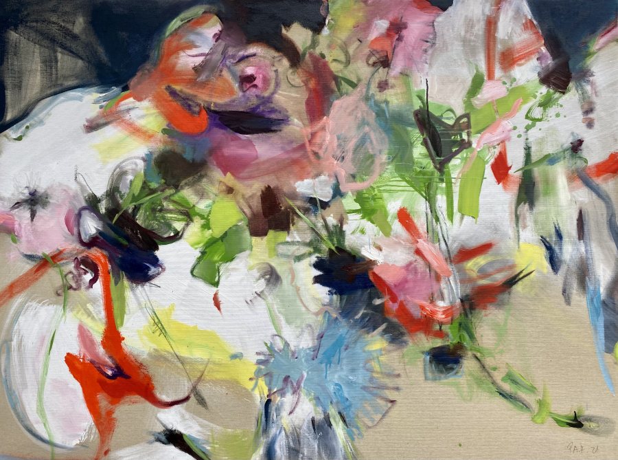 Struggling Flora, 2020, 110 x 150 cm, Öl auf roher Leinwand – Petra Amtsberg Hoffmann