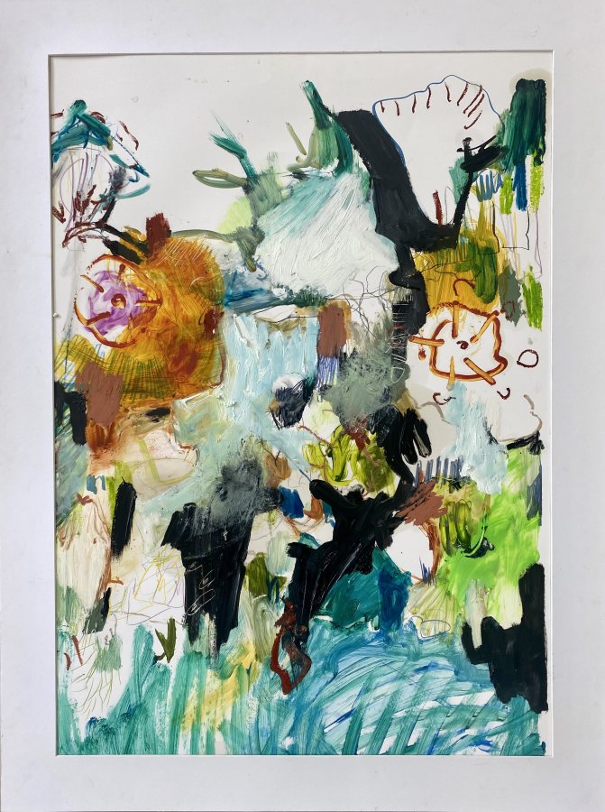 Sub Marino, 2021, 80 x 100 cm (31 x 39 in), Oil and pencil on paper – Petra Amtsberg Hoffmann