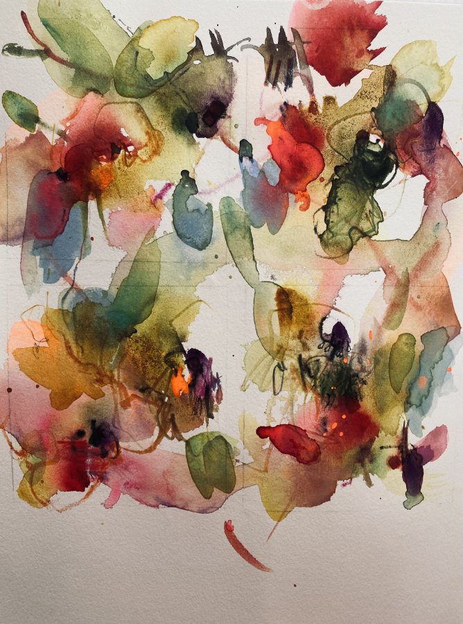 Tiny Non Gravity Garden, 2024, 30 x 20 cm (12 x 8 in), Watercolour – Petra Amtsberg Hoffmann