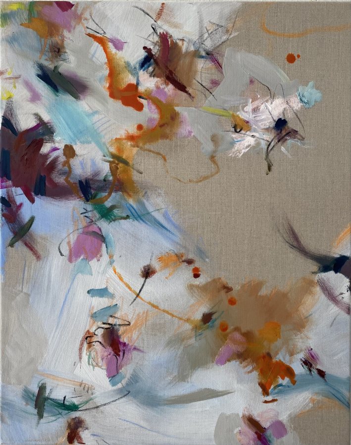 Wave Diver, 2024, 70 x 50 cm, Öl auf roher Leinwand – Petra Amtsberg Hoffmann